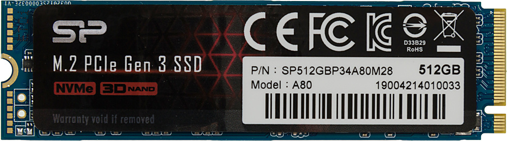 SSD  Silicon Power M-Series SP512GBP34A80M28 512, M.2 2280, PCIe 3.0 x4,  NVMe [SP512GBP34A80M28]