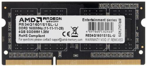 ����������� ������ AMD R5 R534G1601S1SL-U DDR3 -  1x 4�� 1600���, ��� ��������� (SO-DIMM),  Ret [R534G1601S1SL-U]