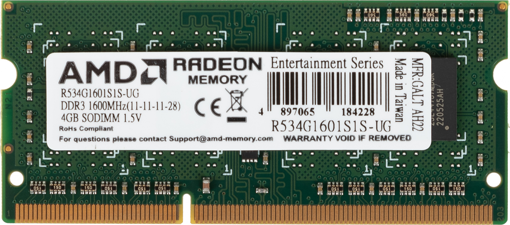 ����������� ������ AMD R534G1601S1S-UG DDR3 -  1x 4�� 1600���, ��� ��������� (SO-DIMM),  Ret [R534G1601S1S-UG]