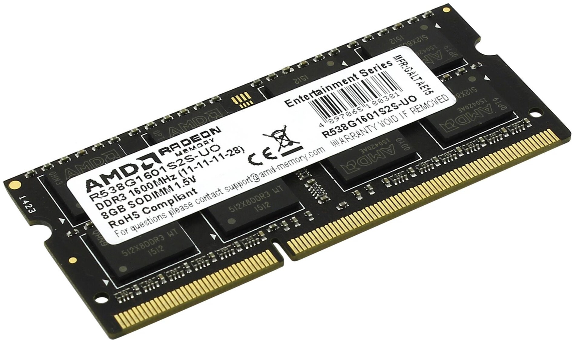 ����������� ������ AMD R538G1601S2S-U DDR3 -  1x 8�� 1600���, ��� ��������� (SO-DIMM),  Ret [R538G1601S2S-U]
