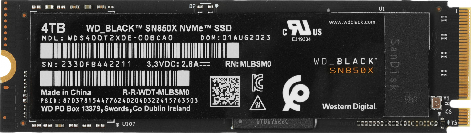 SSD  WD Black SN850X WDS400T2X0E 4, M.2 2280, PCIe 4.0 x4,  NVMe,  M.2