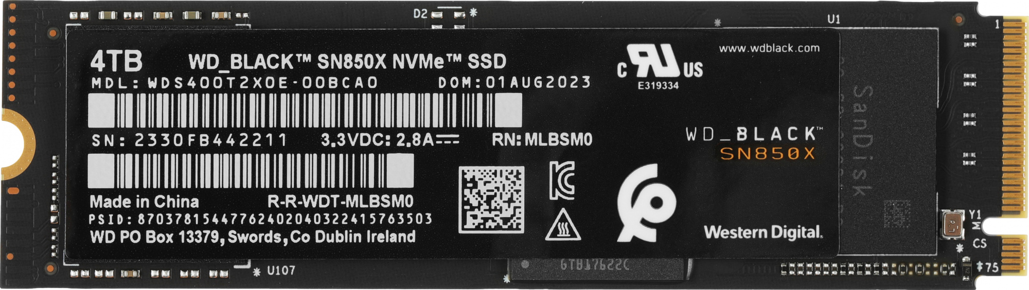 SSD  WD Black SN850X WDS400T2X0E 4, M.2 2280, PCIe 4.0 x4,  NVMe,  M.2 [WDS400T2X0E]