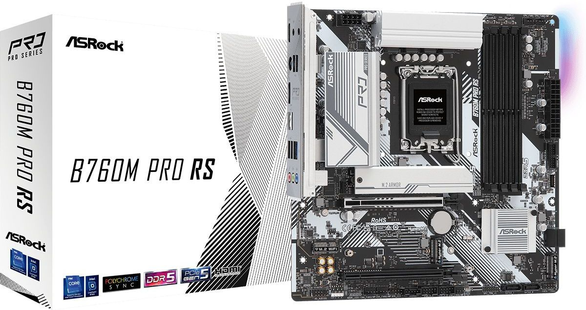   Asrock B760M PRO RS Soc-1700 Intel B760 4xDDR5 mATX AC`97 8ch(7.1) 2.5Gg RAID+HDMI+DP