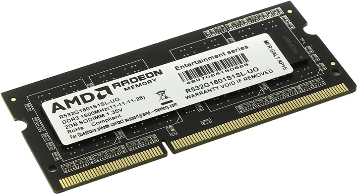 ����������� ������ AMD R532G1601S1SL-UO DDR3L -  1x 2�� 1600���, ��� ��������� (SO-DIMM),  OEM [R532G1601S1SL-UO]