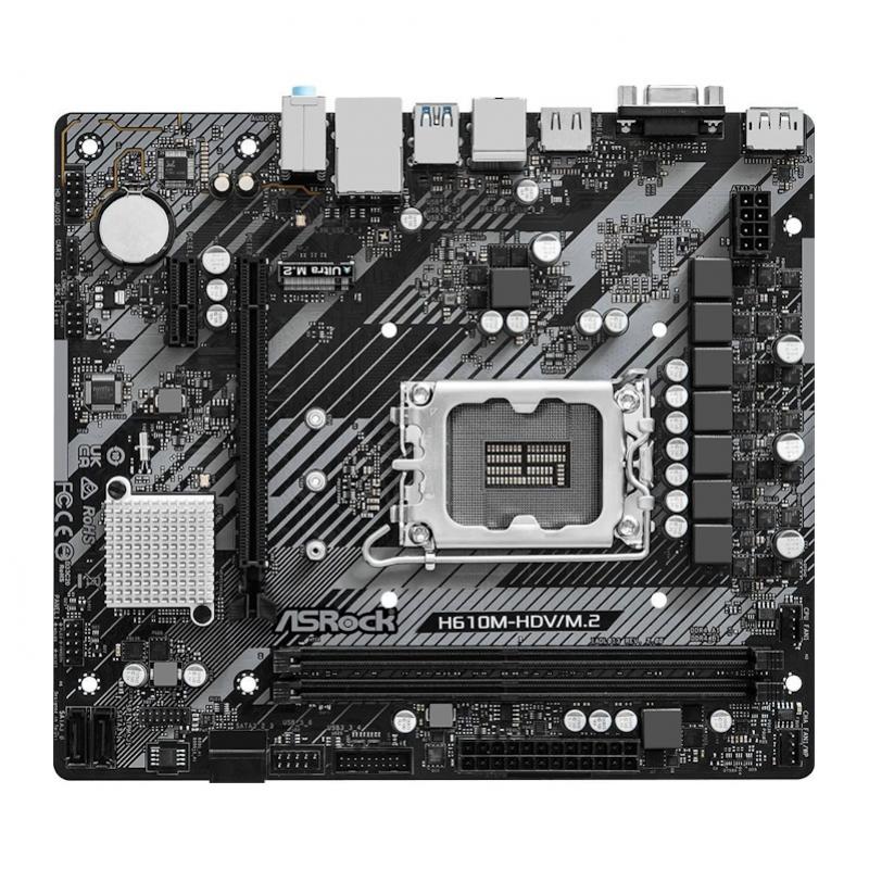 ����������� ����� Asrock H610M-HDV/M.2 R2.0 Soc-1700 Intel H610 2xDDR4 mATX AC`97 8ch(7.1) GbLAN+VGA+HDMI+DP