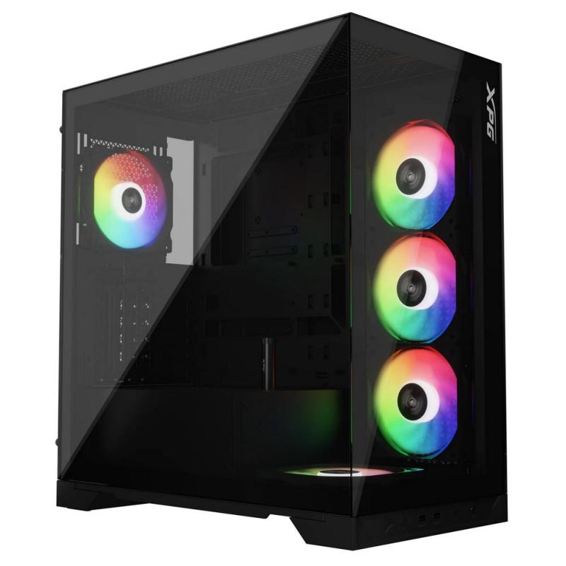  XPG INVADER X BLACK [INVADERXMT-BKCWW] Mid-Tower Gaming ATX PC Case with Panoramic View, Tempered Glass Panels, and RGB Lighting Black