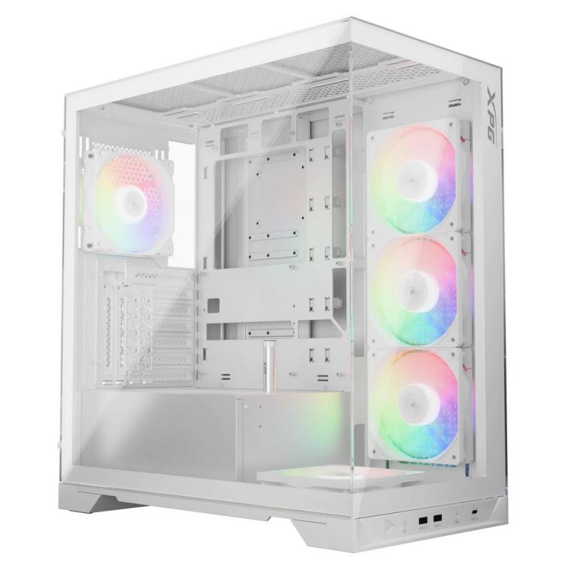  XPG INVADER X WHITE [INVADERXMT-WHCWW] Mid-Tower Gaming ATX PC Case with Panoramic View, Tempered Glass Panels, and RGB Lighting Black
