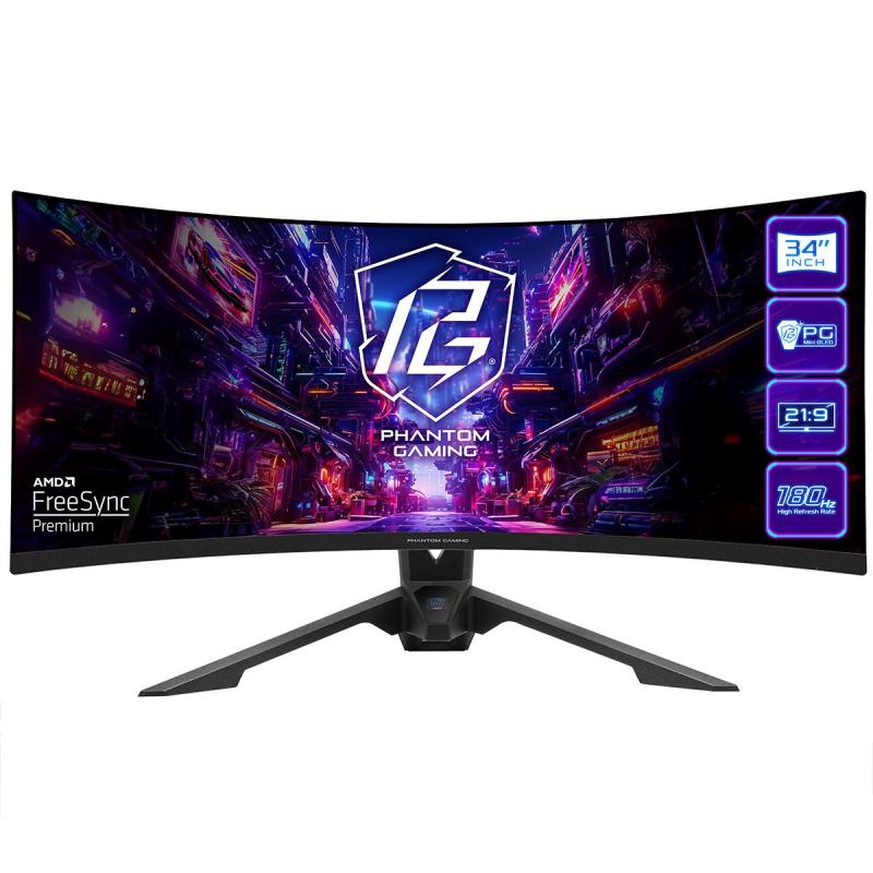  34'' ASRock Phantom Gaming PG34QRT3A Black (VA, 180Hz, Curved 1500R, 3440x1440, 2xHDMI+2xDP, 1 ms, 178/178, 500 cd/m, 3000:1, HDR400, MM, Height adjustment) [PG34QRT3A]