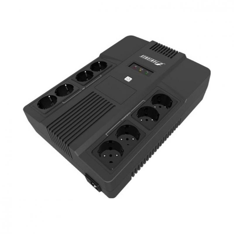 ��� POWERMAN Brick 1000, �������-�������������, 1000��, 600��, 4 ����������� � ��������� ��������, 4 ����������� � �����������, ������� 12� 9�� 1 ��., 309�� � 202�� � 93��, 5.6 ��./ UPS POWERMAN Brick 1000, line-interactive, 1000VA, 600W, 4 eurosockets wi