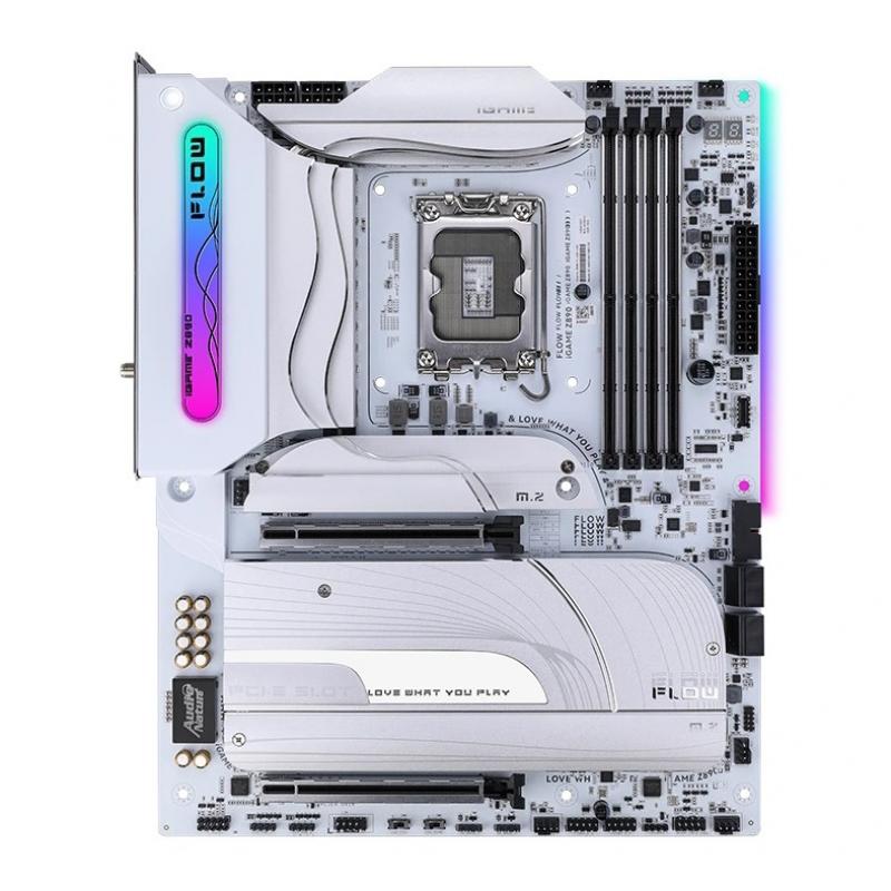 ����������� ����� Colorful iGame Z890 FLOW V20 Z890, LGA1851, 4*DDR5, 2*PCIEx16, 1*PCIEx1, 5*M.2, 3*TypeC, 4*USB3.2Gen2, 2*USB3.2Gen1, 8*USB2.0, 4*SATA3.0, 2.5G, 2*Type-C(DP), DP, HDMI, ATX, RTL [iGame Z890 FLOW V20]