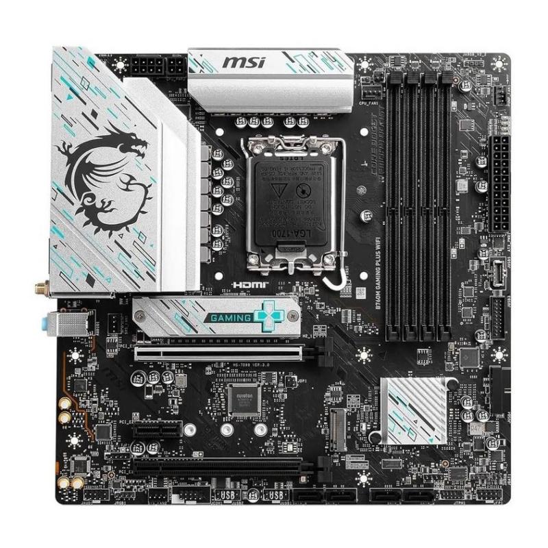 ����������� ����� MSI B760M GAMING PLUS WIFI DDR4 B760, LGA1700, 4*DDR4, 5*PCIEx16, 2*M.2, 2*TypeC, 2*USB3.2Gen2, 2*USB3.2Gen1, 8*USB2.0, 4*SATA3.0, 2.5G, DP, HDMI, ATX, RTL [B760M GAMING PLUS WIFI DDR4_]