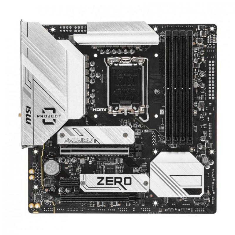 ����������� ����� MSI B760M PROJECT ZERO B760, LGA1700, 4*DDR5, 2*PCIEx16, 1*PCIEx1, 2*M.2, 2*TypeC, 3*USB3.2Gen2, 2*USB3.2Gen1, 8*USB2.0, 4*SATA3.0, 2.5G, DP, HDMI, M-ATX, RTL [B760M PROJECT ZERO]