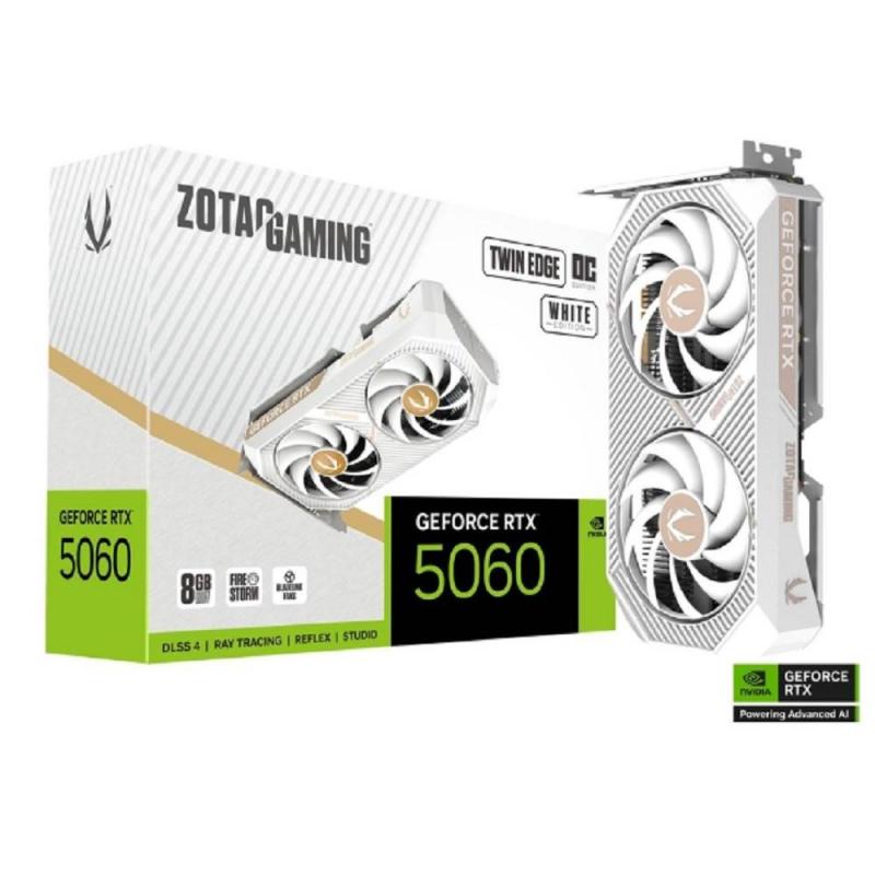 ���������� Zotac PCI-E 5.0 RTX 5060 TWIN EDGE OC WHITE ED NV RTX5060 8Gb 128bit GDDR7 2527/28000/HDM [ZT-B50600Q-10M]