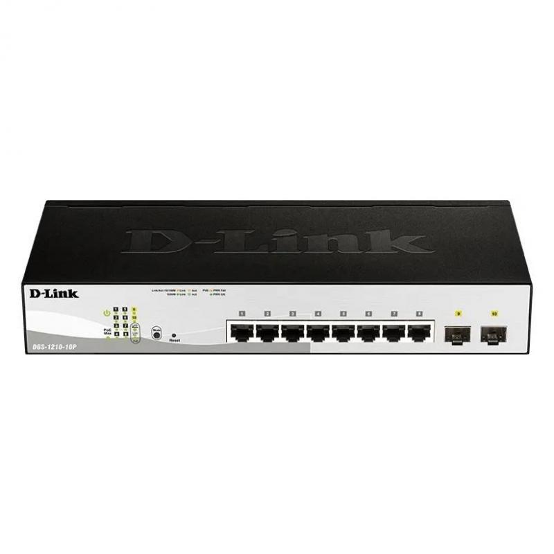 D-Link DGS-1210-10P/FL2A ����������� L2 ���������� � 8 ������� 10/100/1000Base-T � 2 ������� 1000Base-X SFP (8 ������ PoE 802.3af/at, PoE ������ 65 ��) [DGS-1210-10P/FL2A]