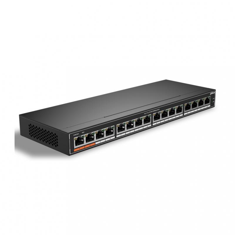 DAHUA DH-SG1016P 16-�������� ���������� ������������� ���������� c PoE, 16xRJ45 1Gb PoE, �������� 190��, ���������� 32 ����/�, MAC-������� 8� [DH-SG1016P]
