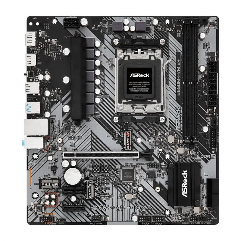 ����������� ����� ASROCK B650M-H/M.2+, AM5, B650, 2*DDR5, 4*SATA, 2*M.2, 3*USB 3.2, 2*USB 2.0, Type-C,  1*PCIx16, 2*PCIx1, 1xM.2 (Key E), HDMI+DP, mATX [B650M-H/M.2+]