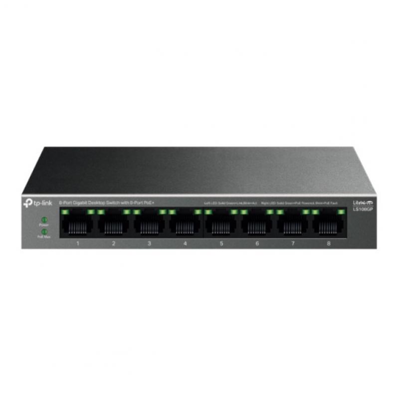 ���������� TP-Link LS108GP, 8-Port Gigabit Desktop Switch with 8-Port PoE+, 62 W, 250m [LS108GP]