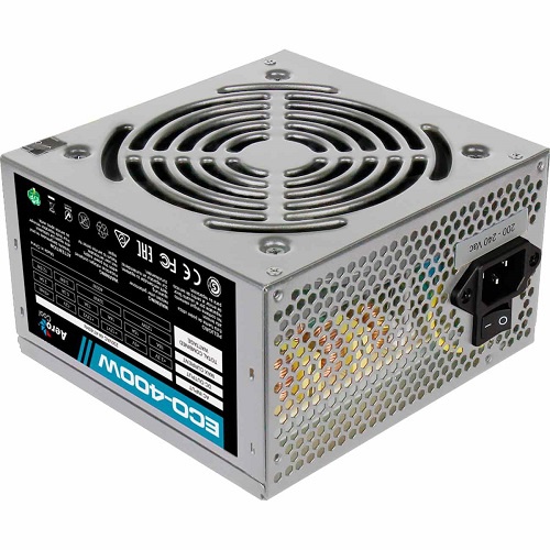   Aerocool ATX 400W Retail ECO-400W ATX v2.3 Haswell, fan 12cm, 400-mm cable, power cord, 20+4P, 12V 4P, 1x PCI-E 6P, 2x SATA, 2x PATA, 1x FDD [ECO-400W]