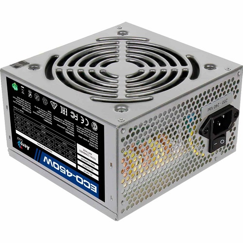   Aerocool ATX 450W Retail ECO-450W ATX v2.3 Haswell, fan 12cm, 400-mm cable, power cord, 20+4P, 12V 4P, 1x PCI-E 6P, 2x SATA, 2x PATA, 1x FDD [ECO-450W]