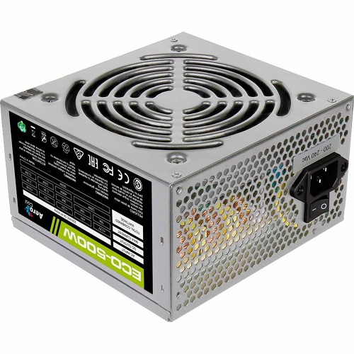   Aerocool ATX 500W Retail ECO-500W ATX v2.3 Haswell, fan 12cm, 400-mm cable, power cord, 20+4P, 12V 4P, 1x PCI-E 6P, 3x SATA, 2x PATA, 1x FDD [ECO-500W]