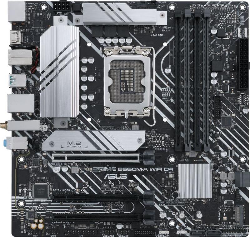  Asus PRIME B660M-A WIFI D4 Soc-1700 Intel B660 4xDDR4 mATX AC`97 8ch(7.1) GbLAN RAID+HDMI+DP